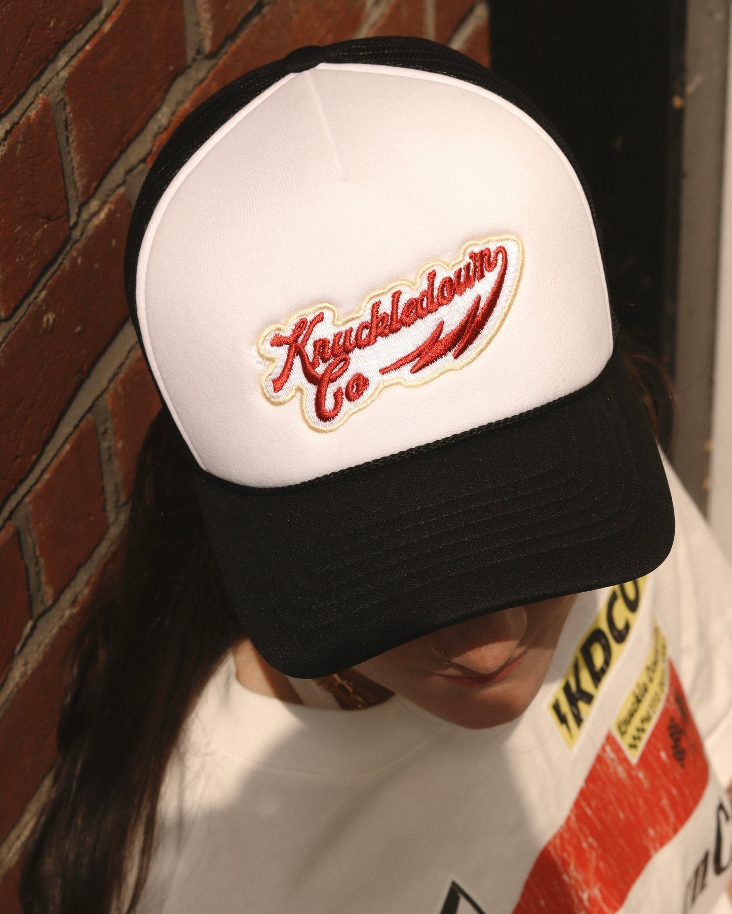 EMBROIDERED FOAM TRUCKER CAP - (White & Black)
