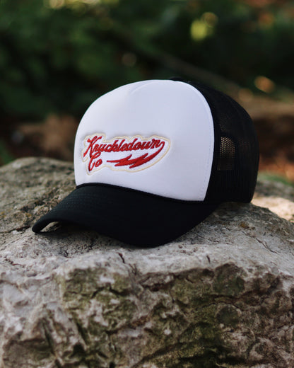 EMBROIDERED FOAM TRUCKER CAP - (White & Black)