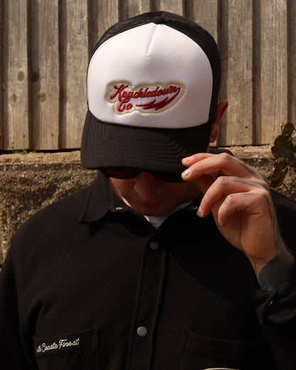 EMBROIDERED FOAM TRUCKER CAP - (White & Black)