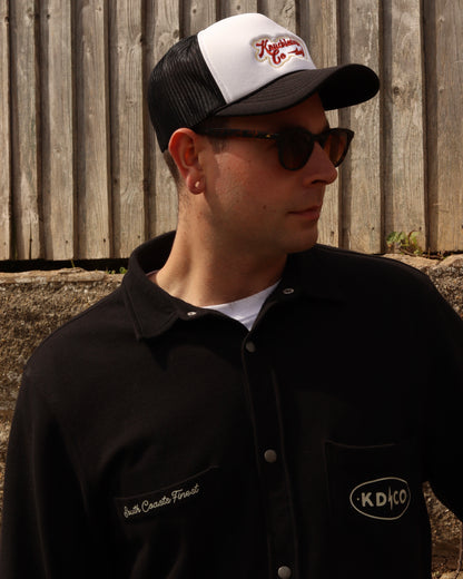 EMBROIDERED FOAM TRUCKER CAP - (White & Black)