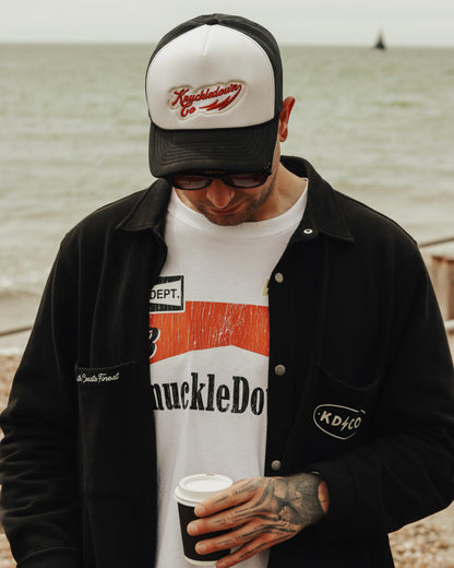 EMBROIDERED FOAM TRUCKER CAP - (White & Black)