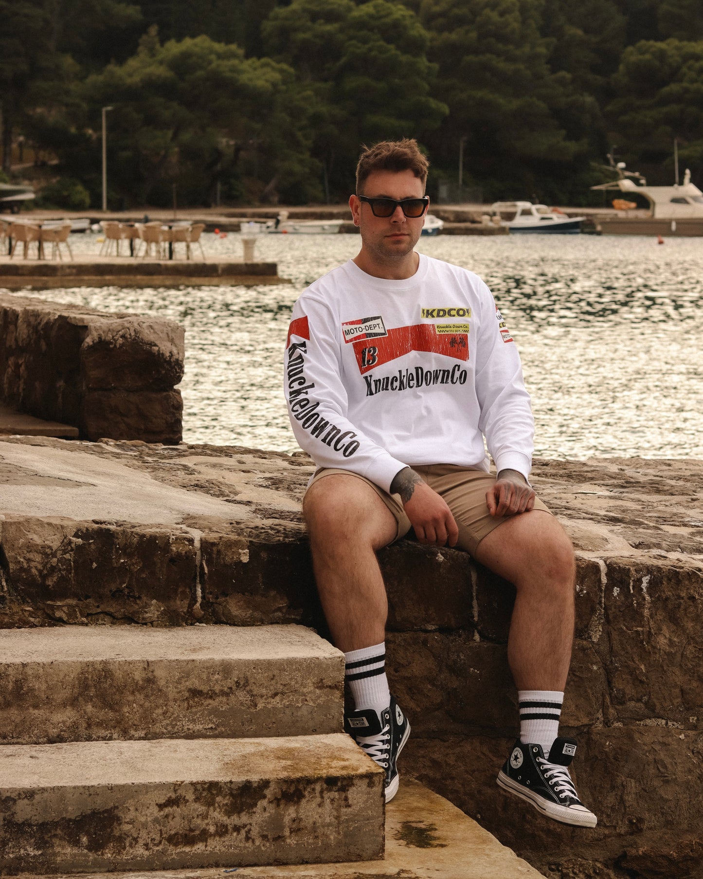 RETRO PIT CREW - Long Sleeve T-Shirt (White)