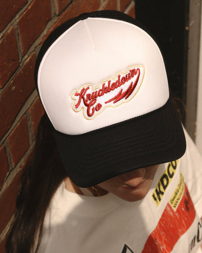 EMBROIDERED FOAM TRUCKER CAP - (White & Black)